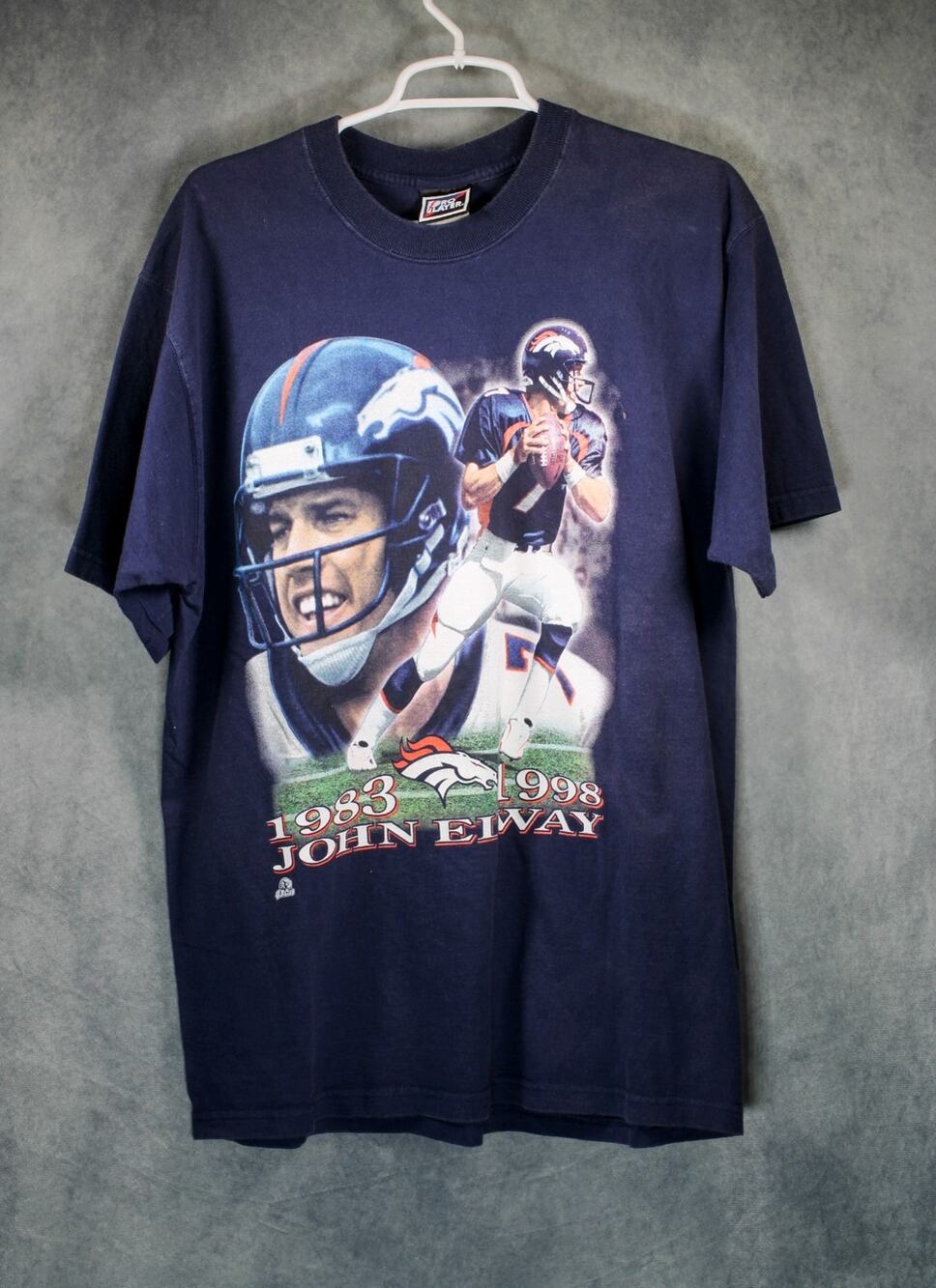 Vintage 1998 Pro Player John Elway Denver Broncos Career Stats T Shirt Size L